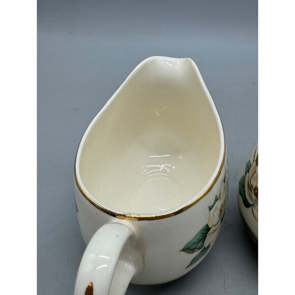 Cavalier Eggshell Porcelain Creamer & Sugar Magnolia Flower Design & Gold READ - Picture 7 of 16